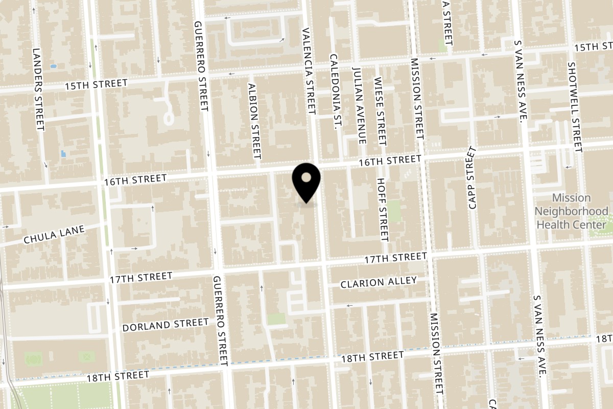 Map showing the location of Kiku Sushi & Vegetarian Valencia St on 538 Valencia St in San Francisco